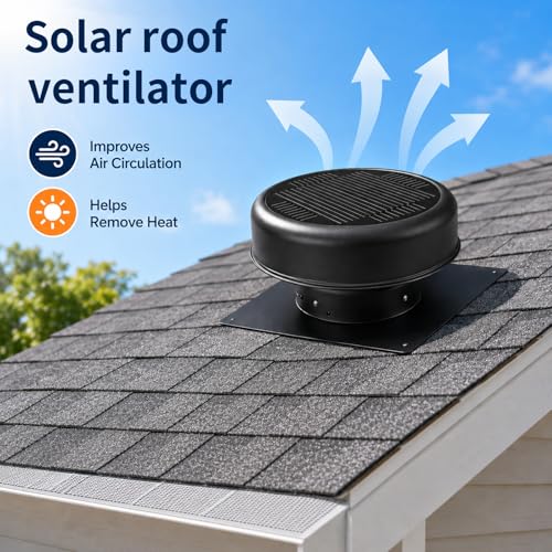 12" Flush Mount Round Solar Roof Vent Fan,30W Dual Power Black Attic Exhaust Fan,3-Speed Remote & 25°C Auto Ventilation,1200 CFM,MPPT Controller Solar Ventilator Solar Vent for Attic Garage - color: Black+Round 1