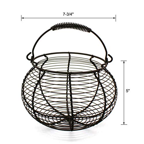 CVHOMEDECO. Rustic Wire Egg Basket with swimming Handle Primitives Vintage Gathering Basket. Rusty - size: 7-3/4" Dia. x 5" H - Rusty