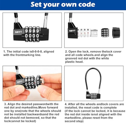Cable Locks with Combination,Steel Cable Rope Wire 4-Digit Combination Lock with Resettable Code for Bikes, Lockers, File Cabinets, Wardrobes, Small Fences,gate Lock, Pool Padlock. - size: Span 3.5 in,Cable length 7*0.2 in