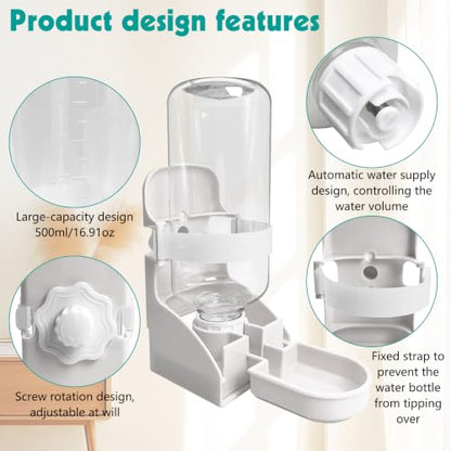 kathson 2PCS Rabbit Water Bottle, 17oz Hanging Water Fountain Automatic Dispenser No Leak WaterFeeder for Bunny Chinchilla Guinea Pig Hedgehog Ferret - size: 2PCS Water Dispenser, White