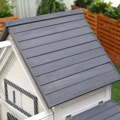 65" Large Chicken Coop with Detachable Run Outdoor Wooden Poultry House Hen Cage with Nesting Box Roosting Bars Removable Tray Ramp for Backyard Garden