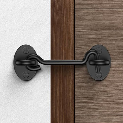 2 Pack Barn Door Latch Lock 6" Black Hook and Eye Latch with Screws, Rust-Resistant Metal Gate Latch for Window, Cabin Hooks, Sliding Door, Bathroom, Bedroom - size: 6 Inch