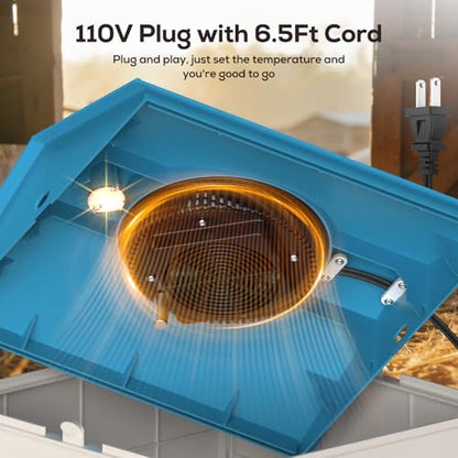 Chick Brooder Plate for Chicks Temperature Control & Display, 11.4"Lx11.2"W | Chicken Brooder Box for Chicks with Thermostat Fan & Light, 6.5Ft 110V Power Cord Brooder Heater 50W Chick Heat Plate