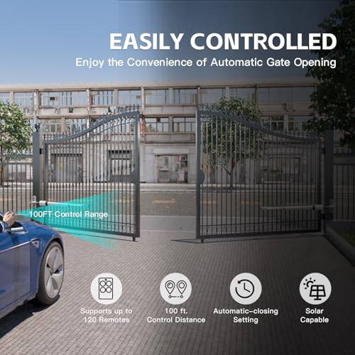 X X-HOUSE C05 Automatic Gate Opener with Solar Panel & Batteries for Medium Duty Single Swing Gates Up to 770lb Arm, 24V Motor Solar Powered Electric Gate Opener with 2 Remotes Complete Kit - size: 770lb Solar Single Gate Opener