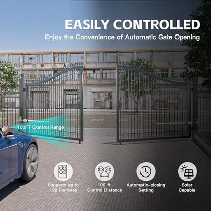 X X-HOUSE C05 Automatic Gate Opener with Solar Panel & Batteries for Medium Duty Single Swing Gates Up to 770lb Arm, 24V Motor Solar Powered Electric Gate Opener with 2 Remotes Complete Kit - size: 770lb Solar Single Gate Opener