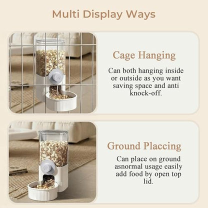 Auto Gravity Food Dispenser for Cage Hanging, 41OZ Capacity Hanging Automatic Pet Cage Feeder, Food Bowl for Cats Dogs Rabbit Ferret Chinchilla Bird Hedgehog Guinea Pig (White) - color: White