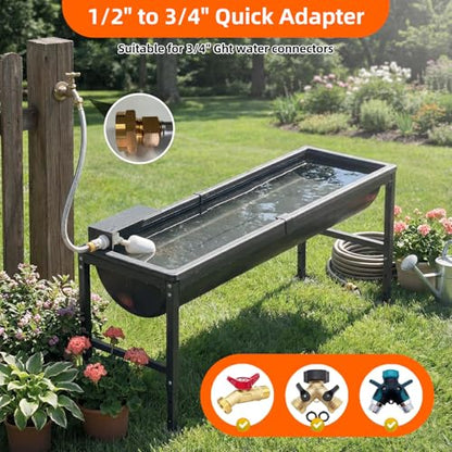 2PCS Automatic Animal Waterer 11 Gallon, Livestock Water Trough with Adjustable Stand, Automatic Water Dispenser with Float Valve, Easy to Assemble, Feeding Goat, Sheep, Horse, Dog in Farm - size: 2 PCS