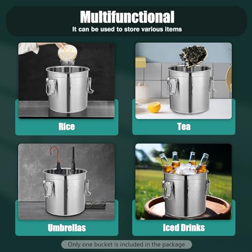 304 Stainless Steel Airtight Canister for Kitchen, 3.2Gal Canisters Container with Lids and Sturdy Locking Clamp, Bucket Food Storage Containers Airtight for Flour Coffee Bean Tea (Silver-12L) - color: Silver-12L