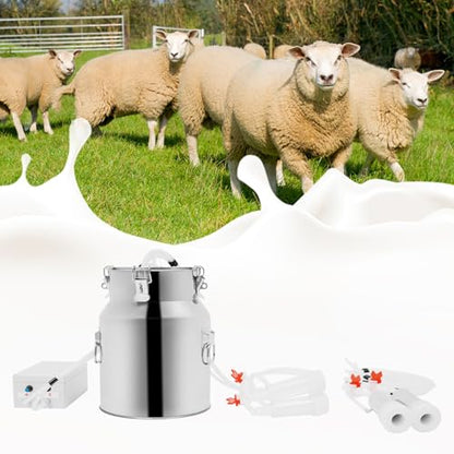 14L Electric Pulsation Milking Machine, Portable Vacuum Pump Milker with Adjustable Pressure Milk Bucket & Tube Cleaning Brushes, Farm Milking Equipment for Cows Goats (14L) - size: 14L