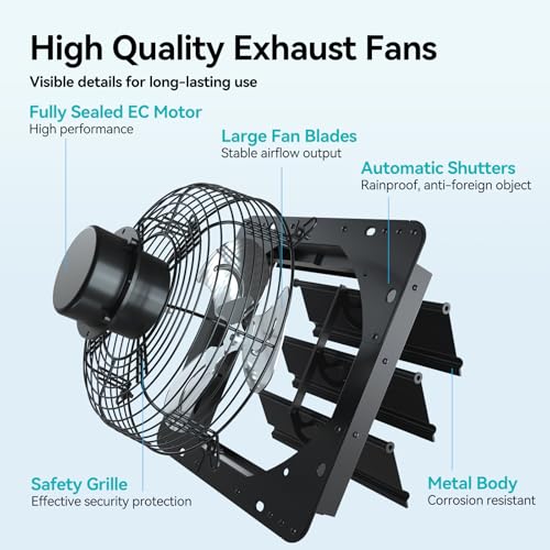addlon 10 Inch Shutter Exhaust Fan Wall Mounted with EC Motors and Remote Control, Timer, 8 Speeds, 850CFM, Low Noise, Easy to Install, Plug in Ventilation Fan for Garages, Shops, Greenhouse, Attic - size: 10 inch