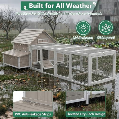 Large Chicken Coop for 6-8 Chickens with 6 Nesting Boxes, Wooden Outdoor Hen House with 9 Access Doors, Backyard Chicken Coop with Run, 5 Perches & Swing, Pull-Out Tray, Weatherproof Openable Roof - size: 118.3"L x 61.0"W x 40.0"H
