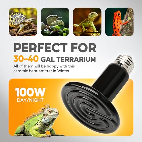 HealSmart 100W Reptile Heat Lamp Ceramic Heat Emitter, No Light Emitting Heat Bulbs, Suitable for Snake/Lizard/Spider, Plant Growth and Incubating Chicken, 2-Pack - size: 100 Watts, style: D-75mm (2.95") *2 Pcs