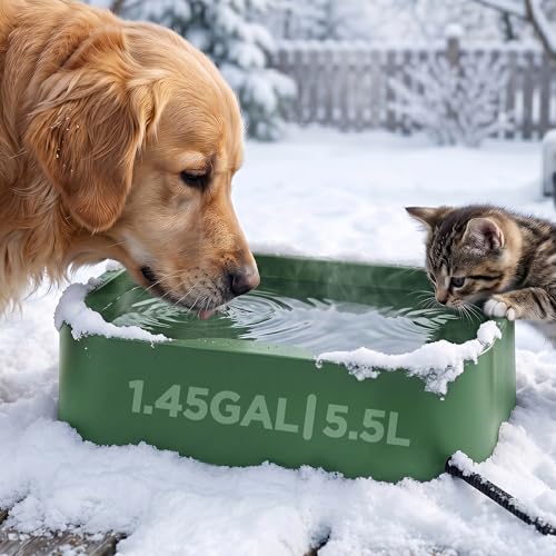 5.5L/1.45Gal Extra Large Heated Water Bowl, Indoor & Outdoor Winter Antifreezing Pet Heated Thermal Water Bowl Dish, Anti Chewy Cord, BPA-Free, Pet Products for Dog Cats Rabbit Chicken Duck Squirrel - color: Green