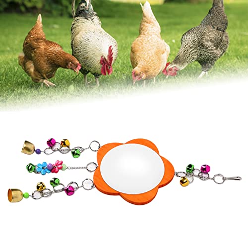 HEEPDD Chicken Mirror Toys, Mirror with Bells, Fun Bird Coop Accessories for Chickens and Parrots Chicken Toys, Wooden Hanging Swing Nan Domestic Animals