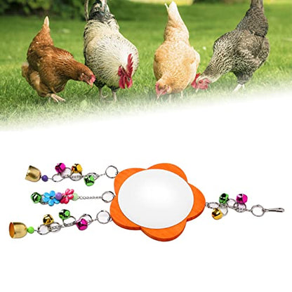 HEEPDD Chicken Mirror Toys, Mirror with Bells, Fun Bird Coop Accessories for Chickens and Parrots Chicken Toys, Wooden Hanging Swing Nan Domestic Animals