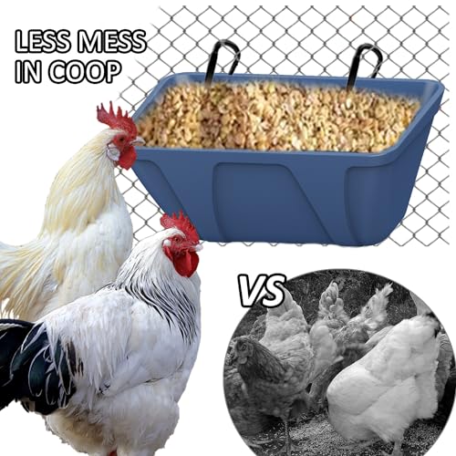 Fence Hanging Chicken Feeder for Duck, Piglets, Goat Feeder Poultry Feeding Container for Livestock Feed Trough Water Bucket(Blue 4)