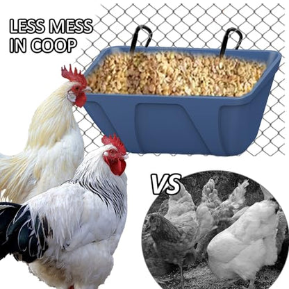 Fence Hanging Chicken Feeder for Duck, Piglets, Goat Feeder Poultry Feeding Container for Livestock Feed Trough Water Bucket(Blue 4)