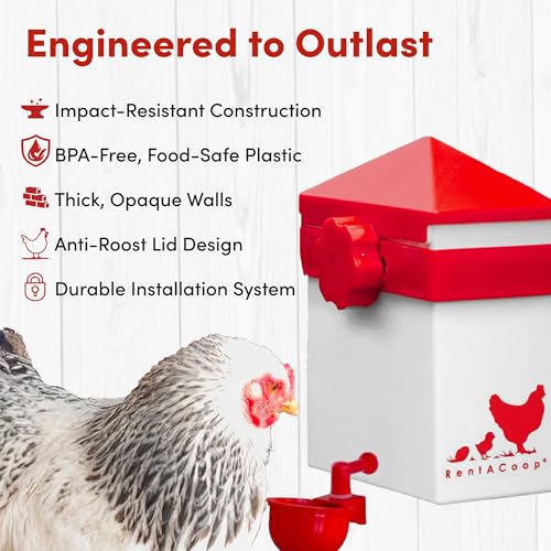 RentACoop 64oz (2 Liter) Automatic Drinker - BPA-Free Poultry Waterer with Auto-Fill Cup and Horizontal Nipple- Suitable for Chicks, Quail, Pigeons, Doves, and Other Smaller Birds