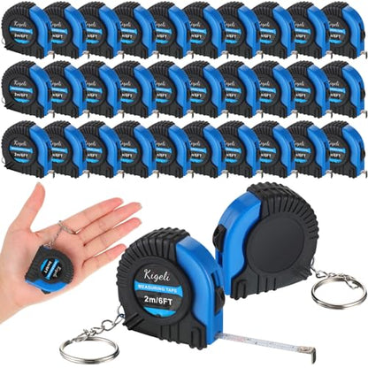 Kigeli 50 Pcs 6ft/2 Meter Mini Measuring Tape Keychains Small Measure Keychain Bulk Set Functional Mini Retractable Measuring Tape Keychains with Slide Lock for Engineer Crafter(Blue) - color: Blue
