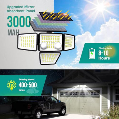 LYWALT Solar Outdoor Lights - 3000LM 188 LED Motion Sensor Outdoor Lights, 4 Heads Security Light,IP65 Waterproof, Easy Install,270°Wide Angle Flood Wall Light with 3 Modes for Backyard Yard (3 Pack) - size: 3 Pack