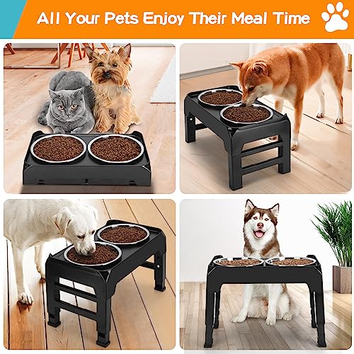 COMESOON Elevated Dog Bowls, 4 Height Adjustable Raised Bowl Stand with 2 Thick 50oz Stainless Steel Food Bowls Non-Slip Feeder Adjusts to 3.7'', 9.2'', 10.75'', 12.36'' Black, (DB-W01) - color: Black, size: 8" for Medium Dogs