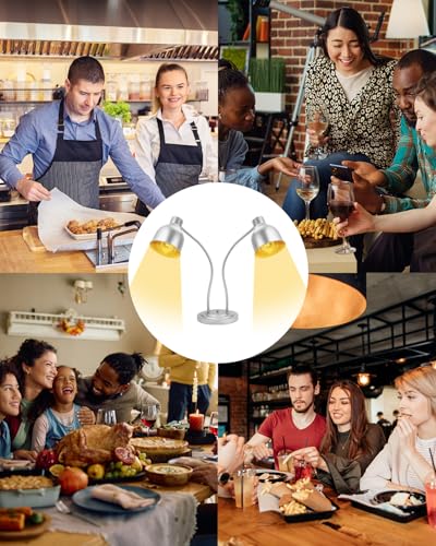 Food Heat Lamp, Heating Lamp with Flexible Arm, 250W Bulb x 3-5000 Hours Rated, Commercial Food Warmers for Buffet, Parties, Fast Food, (Sliver) - color: Sliver, size: Double-Head