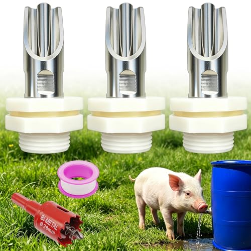 3 PCS Pig Nipple Waterer for Barrel Kit Automatic Pig Waterer System 1/2 inch Stainless Steel Pigs Drinker Feeder with Water Tank Connectors Hog Water Nipples for Sows Piglet (3pcs, one Size) - color: 3pcs