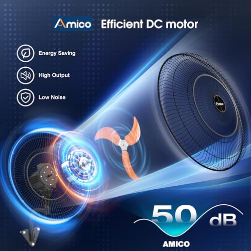 Amico 20" Industrial Wall Mount Fan with Remote Control, 5000 CFM High Velocity Oscillating Wall Mounted Fan, DC Motor Commercial Shop Fan for Garage, Workshop, Gym, Patio, Indoor/Outdoor