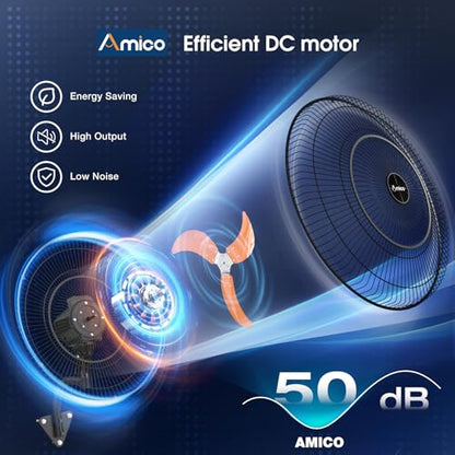 Amico 20" Industrial Wall Mount Fan with Remote Control, 5000 CFM High Velocity Oscillating Wall Mounted Fan, DC Motor Commercial Shop Fan for Garage, Workshop, Gym, Patio, Indoor/Outdoor