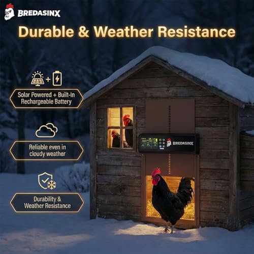 Automatic Chicken Coop Door Solar Powered with HD Screen, Timer & Light Sensor, 5 Modes, Aluminum Alloy, Remote Control Up to 70M - color: Brown