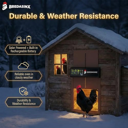 Automatic Chicken Coop Door Solar Powered with HD Screen, Timer & Light Sensor, 5 Modes, Aluminum Alloy, Remote Control Up to 70M - color: Brown