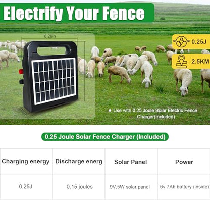 47"x164' Portable Electric Fence Netting & 0.25J Solar Energizer All-in-One Kit for Goats, Sheep, Gardens, Beehives, Dogs, and More for Livestock, Farms, Backyards and Ranches