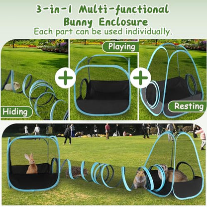 YUEPET Outdoor Guinea Pigs Playpen with Tunnel Pop up Bunny Enclosure Portable Cube Tent Collapsible Small Animal Playpen for Rabbit Guinea Pig Ferret Hamster Kitten Puppy Exercising Hiding Playing