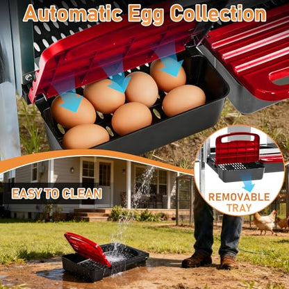 Outvita Chicken Nesting Boxes, 3 Compartments Metal Nesting Boxes for Chickens with Metal Legs, Wall/Floor Mount for Laying Eggs with Swing Perch and Roll Away Egg Collection for Chicken Coop, Red