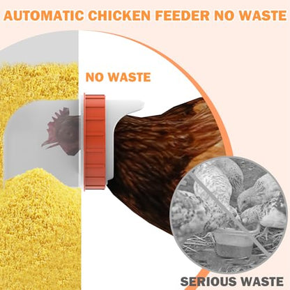 Automatic Chicken Feeder No Waste 25 Pounds 4 Ports Metal Poultry Feeder with Adjustable Legs Perspective Window Latch & Handle for Chickens Bantams Pheasants - size: 4 Ports - 25 LBS