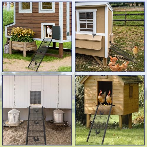 Metal Chicken Coop Ramp, Ladder Length Adjustable for Henhouse, Heavy Duty Coop Ramp for Feet Problem or Cannot Fly Chickens, Waterproof, Non-Slip, Rustproof, Sturdy and Easy to Clean (38.98*11 inch) - size: 38.98*11 inch