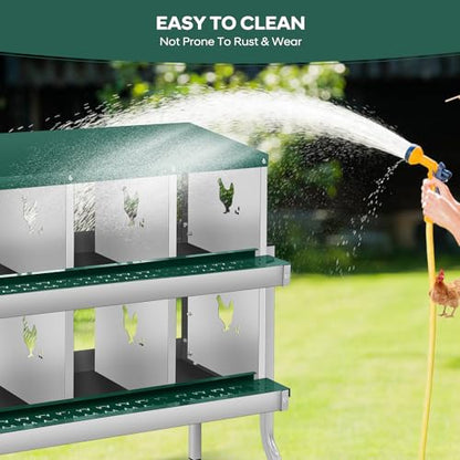 GarveeTech Chicken Nesting Box with Legs, 6 Compartment Metal Hen House, Elevated Design for Cleaner Eggs, Easy Egg Collection & Durable Poultry Nesting Solution - size: Green-6 Compartments with legs