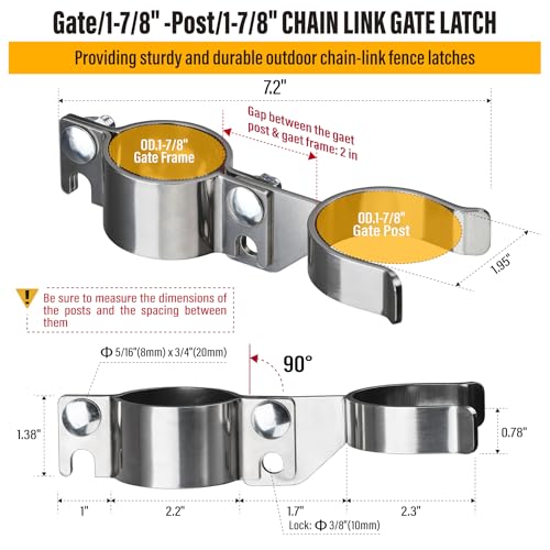 1-7/8" x 1-7/8" Chain Link Gate Latch Heavy Duty Stainless Steel Fence Gate Fork Latch Hardware with Padlock Hole 1pcs - color: 1-7/8"x1-7/8"