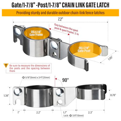 1-7/8" x 1-7/8" Chain Link Gate Latch Heavy Duty Stainless Steel Fence Gate Fork Latch Hardware with Padlock Hole 1pcs - color: 1-7/8"x1-7/8"