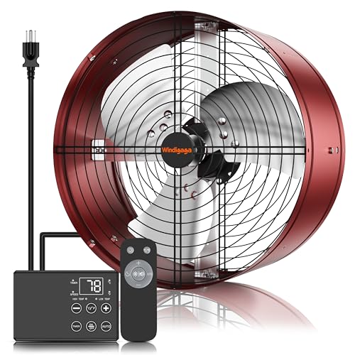 15'' Gable Vent Fan with Thermostat & Remote Control, 1800 CFM Attic Fan, 70 Watts, Up to 2500 Sq Ft, 3 Speeds, 18-Hour Timer, Plug & Play, Auto On/Off Based on Temperature