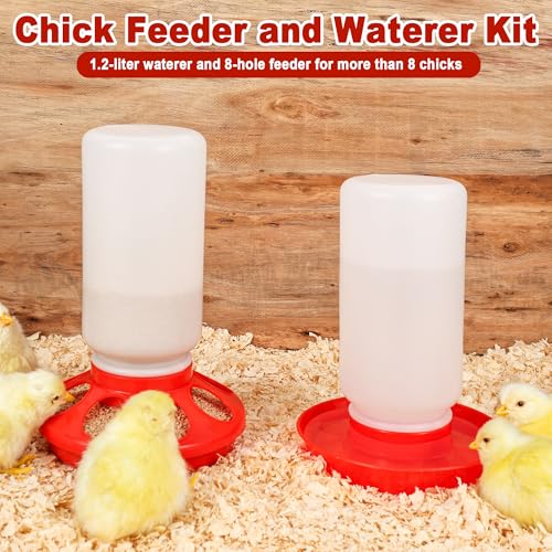 POMINEL Chick Brooder Box Starter Kit, Plastic Baby Chicken Feeder and Waterer Set with Chick Perch - color: WHITE