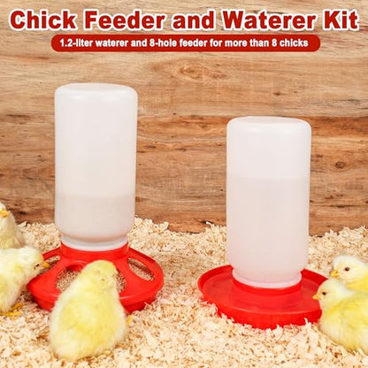 POMINEL Chick Brooder Box Starter Kit, Plastic Baby Chicken Feeder and Waterer Set with Chick Perch - color: WHITE