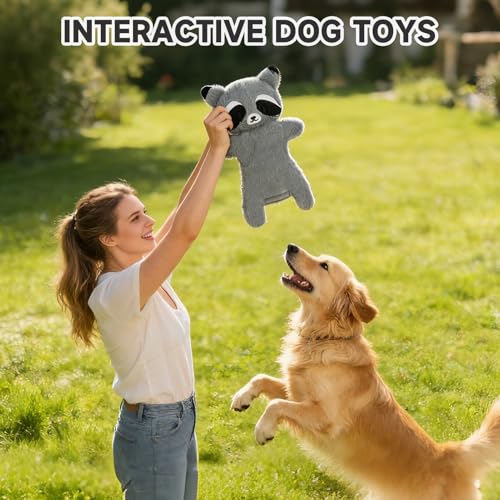 Mihachi No Stuffing Crinkle Dog Toys,2-in-1 Holds Water Bottles-Cruncher with Puncture Resistant Squeaker, Dog Squeak Toys Plush Dogs Chew Toy for Small Medium Large Breed Chewer, Raccoon - color: Raccoon