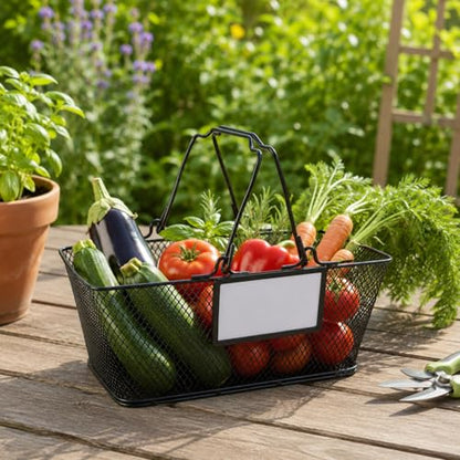 Garden Harvest Basket,Metal Wire Storage Basket with Handle,Large Food Baskets,Garden Baskets for Gathering Vegetables,Fruits,Kitchen,Picnic,Black