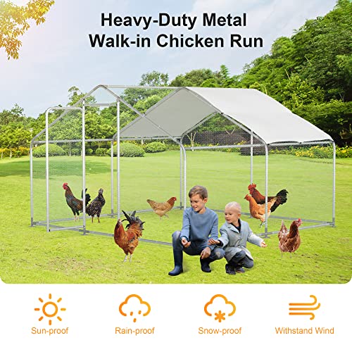 Morngardo Chicken Coop, 10×10 FT Large Metal Run for 20 Chickens, Walk in Yard Poultry Cage Hen House with Waterproof Cover (96.8 Square Feet) - size: 118.1"L x 118.1"W x 77.6"H