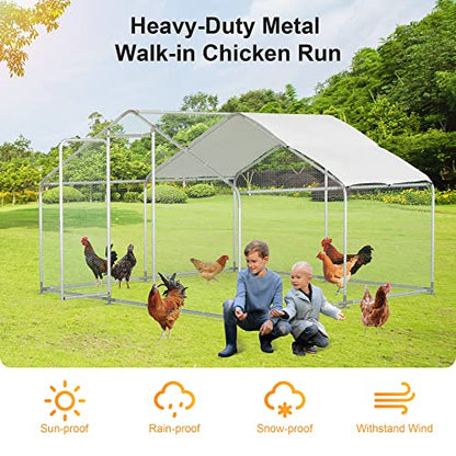 Morngardo Chicken Coop, 10×10 FT Large Metal Run for 20 Chickens, Walk in Yard Poultry Cage Hen House with Waterproof Cover (96.8 Square Feet) - size: 118.1"L x 118.1"W x 77.6"H