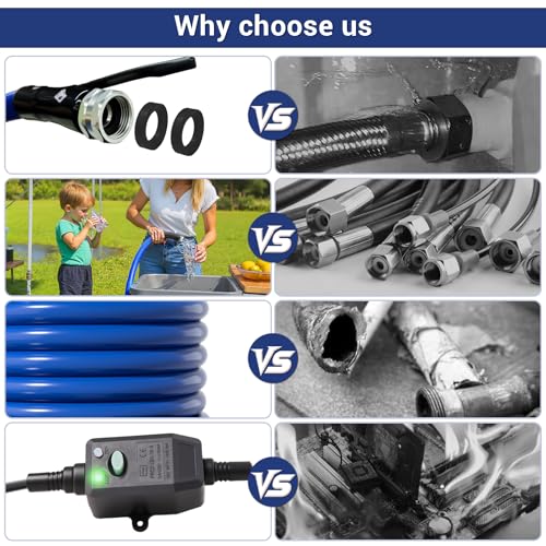 Heated Water Hose for RV 50ft - Heated Drinking Water Hose with Ground-Fault Circuit Interrupter, Water Line Freeze Protection Down to -40°F/-40°C, Heated Garden Hoses with Adapter, Lead and BPA Free
