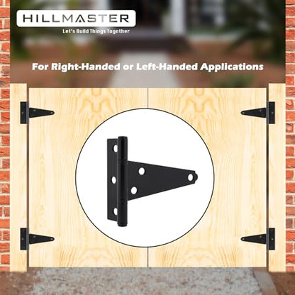 HILLMASTER 4 Inch T-Strap Hinges Heavy Duty Shed Door Hinges Gate Strap Hinges Black Tee Hinge Wrought Gate Hardware Small T Hinges for Wooden Fences,Shutter,Window,Barn,Outdoor Rustproof(6 Pack) - size: 4in 6Pack
