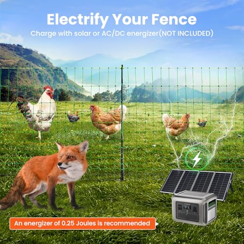 Electric Poultry Netting, 47.2" H x 164'L Electric Chicken Fence for Chickens, Ducks,Turkeys, Sheep, Geese, Portable Poultry Nets Fence kit for the Yard,Backyards,Farms,Ranches, Energizer Not Included