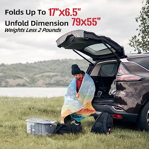 Outdoor Puffy Camping Blanket, Lightweight Down Alternative Puffy Printed Camping Large Ultra Warm Hammock Top Quilt Waterproof Blanket for Traveling Picnic Beach Party Cold Weather (Sunset) - color: Sunset